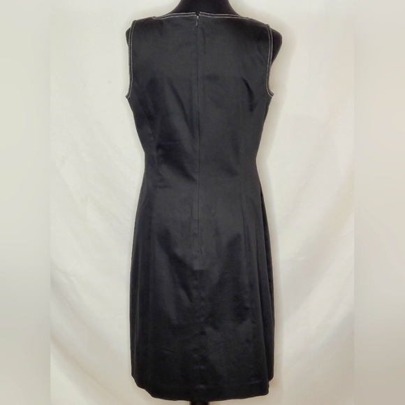 Ann Taylor Black Cotton Sleeveless Sheath Dress w/ Contrast Stitching - Size 10 - Picture 4 of 7